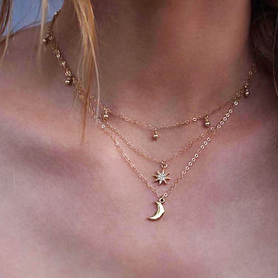 Dreminina Layered Moon and Stars Choker Necklace in Gold - MyBodiArt.com