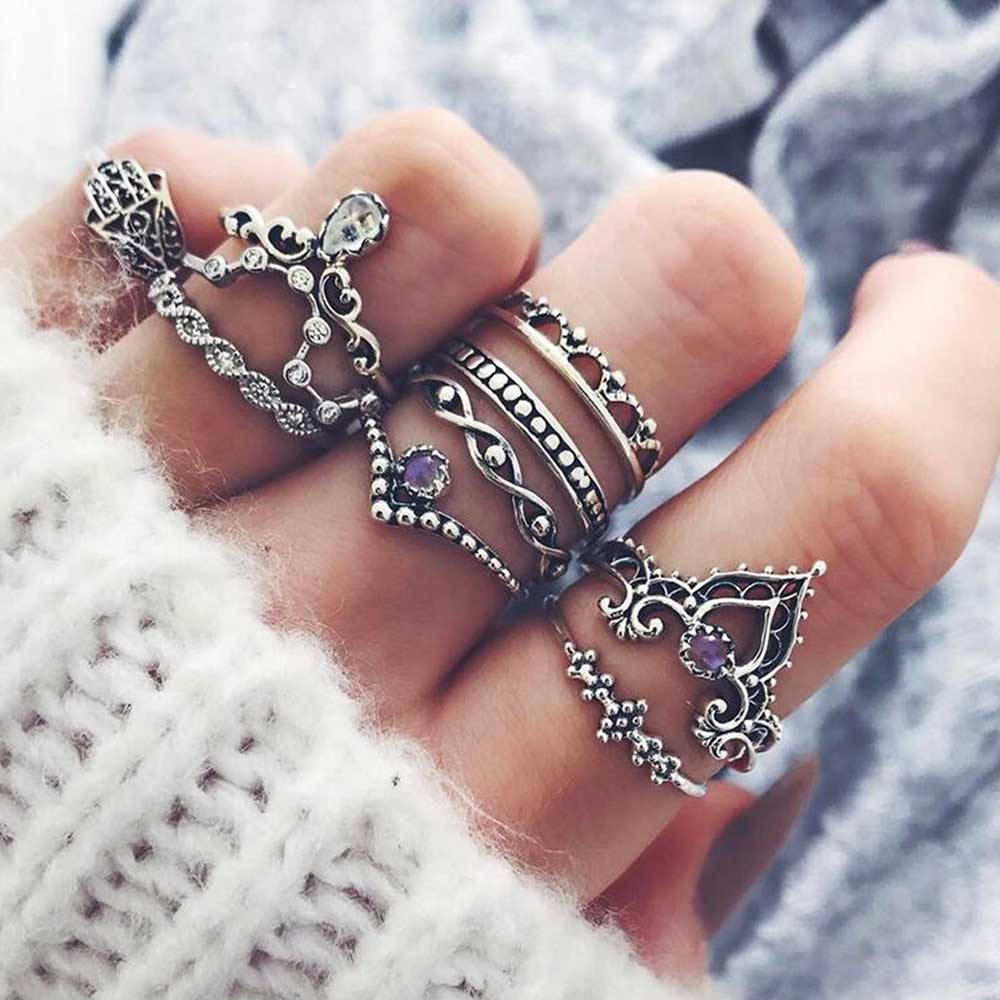 Fantasia Stackable Vintage Boho Rings Set 10pcs – MyBodiArt