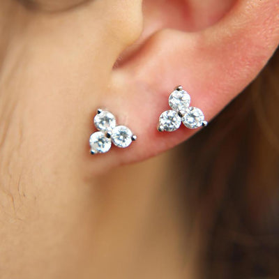 Triple Crystal Trinity Ear Piercing Jewelry Stud for Cartilage, Helix, Tragus, Conch Earring Labret Medusa - www.MyBodiArt