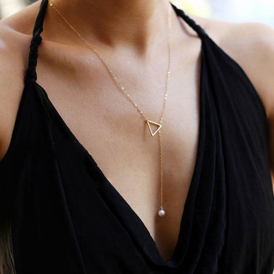 Cute Simple Minimalist Dainty Triangle Pearl Necklace Fashion Jewelry for Women -  collares lindos - www.MyBodiArt.com 