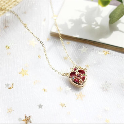 Cute Sailor Moon Pink Crystal Heart Angel Wing Gold Chain Choker Necklace Statement Jewelry for Women - www.MyBodiArt.com #necklaces