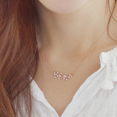 Cute Dainty Crystal Leaf Pendant Floating Chain Choker Necklace Fashion Jewelry For Women - www.MyBodiArt.com