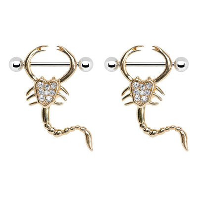 Scorpion Gold Nipple Ring Body Piercing Jewelry 14G - www.MyBodiArt.com