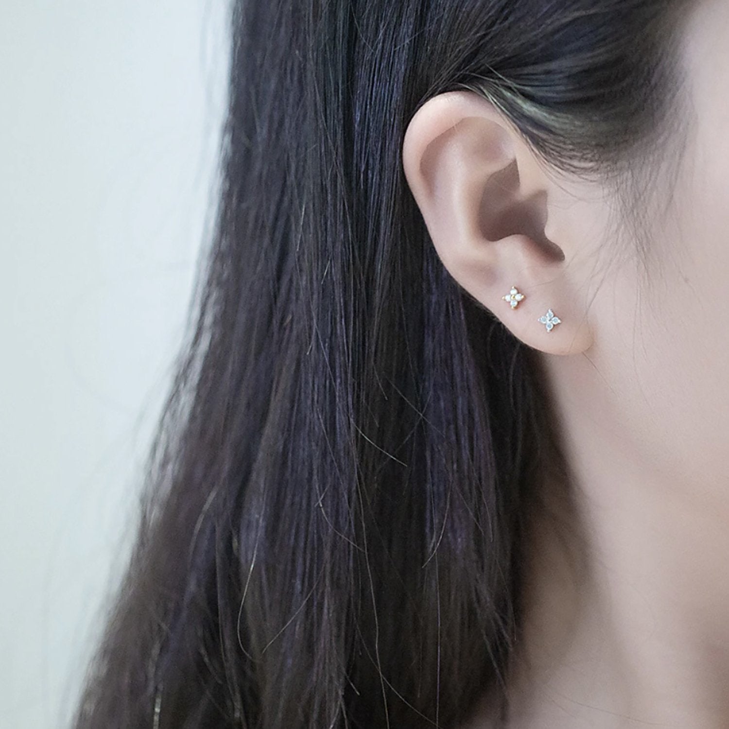 Clover Small Dainty Crystal Flower Ear Piercing Jewelry Earring Studs ...