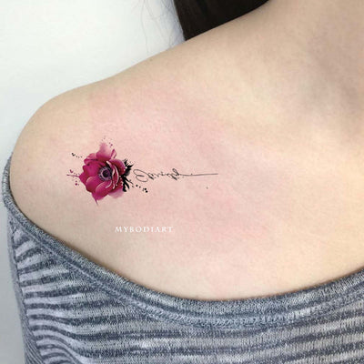 Pretty Watercolor Floral Flower Shoulder Tattoo Ideas for Women - www.MyBodiArt.com #tattoos
