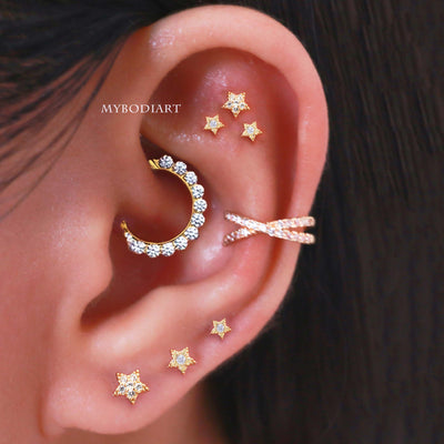 Constellation Ear Piercing Jewelry Ideas for Women - Star Earring Studs for Cartilage Helix Conch Tragus - www.MyBodiArt.com #earrings #earpiercings