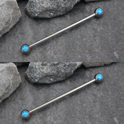Cute Industrial Ear Piercing Jewelry Ideas Opal Barbell Cartilage Helix Bar Barbell 16G - www.MyBodiArt.com 