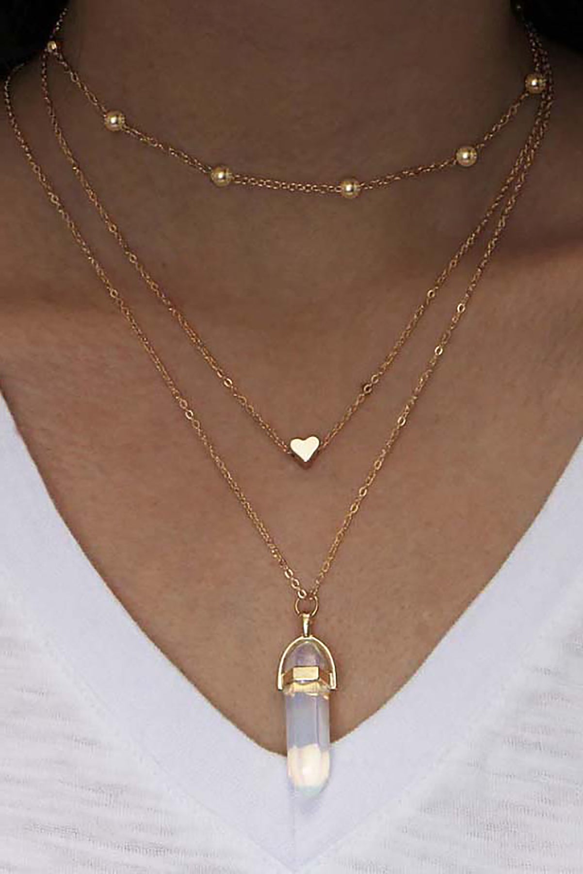 Julianna Opal Gemstone Triple Layered Heart Choker Necklace in Gold ...