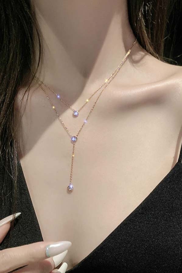 Brynn Layered Crystal Lariat Chain Choker Necklace – MyBodiArt