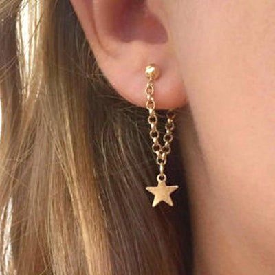 Cute Unique Chain Star Dangle Earrings for Women Fashion Jewelry -  pendientes de estrellas de oro - www.MyBodiArt.com